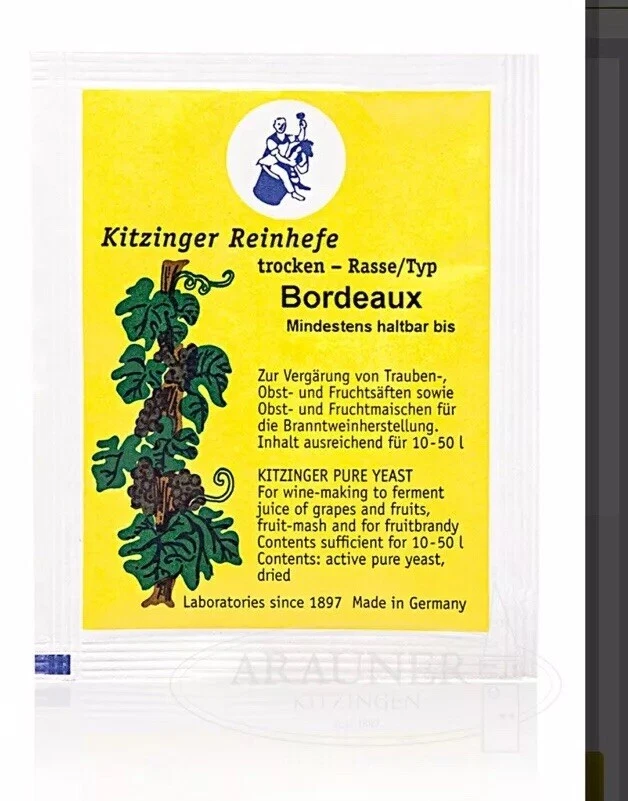 KITZINGER Arauner WEINHEFE TROCKENHEFE - Bordeaux- 5 g für 10-50l