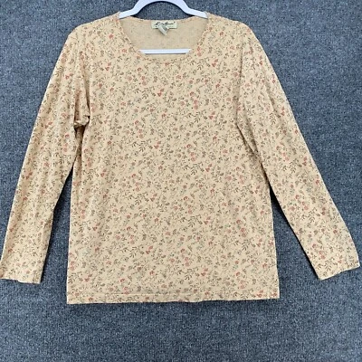 Blusa Top Eddie Bauer Mujer L Beige Ditsy Floral Cuello Redondo Pradera Campesina Foto 1 de 4