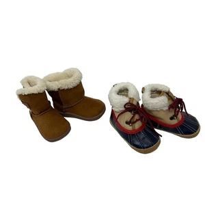 Baby Boots - 2 Pair - 1 pair Brown , 1 pair Blue, Red, & Tan - Size 12-18 M & 2 - Picture 1 of 15