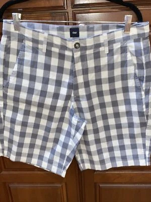 Gap Men’s Flat Front Chino Shorts Gray-Blue/ White Large Check Sz. 32 10” - Image 1 of 4
