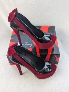 Größe 8,5 Show Story sexy schwarze rote zehenfreie Damen-Slipper hohe Plateau-Pumps - Bild 1 von 9