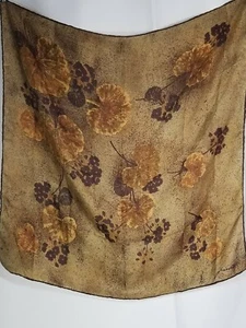 PINTO Silk Brown/Tan/Green Floral Scarf 27X26" Made in Italy - Picture 1 of 4