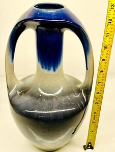 Rare Arts and Crafts Blue Glaze Mission Style Double Handle Old Vtg Antique Vase - Picture 1 of 11