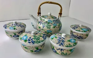 Chinese Teapot with Covered Teacups Hand Painted - Picture 1 of 11