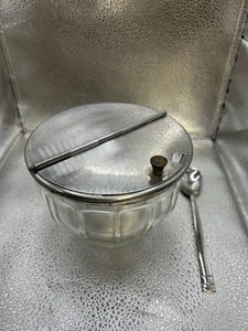 Vintage Runde Klarglas Zuckerdose Edelstahl Silber Deckel Flip Top Restaurant - Bild 1 von 8