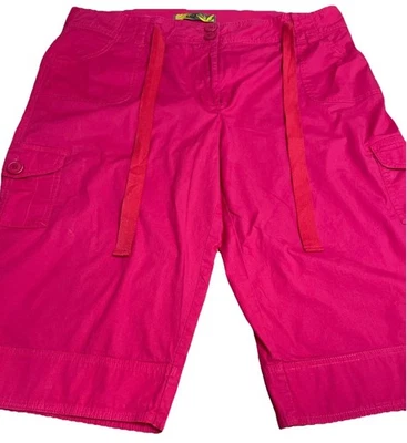 I.  Q. Womens Size 22 Cargo Capri Pants Red Stretch Waist Tie Inseam 16.5 in - Image 1 of 4