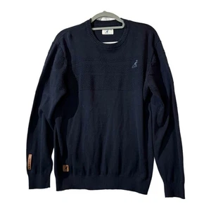 Kangol Cotton Crewneck Sweater L Navy Blue Logo Patch Classic Knit Long Sleeve - Picture 1 of 9