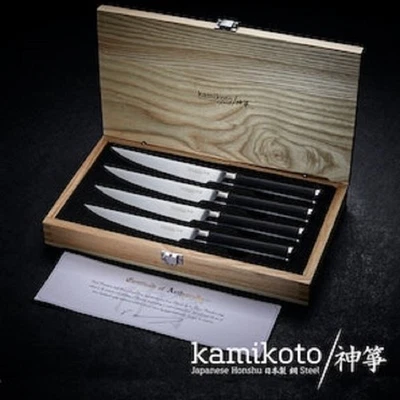 NEW!!! Kamikoto Steak Knives Set of 4 - Ash Wood Box with COA