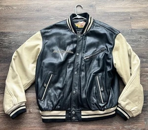 Harley Davidson Men’s Varsity Leather Jacket Black & Tan - Size XL - Picture 1 of 20