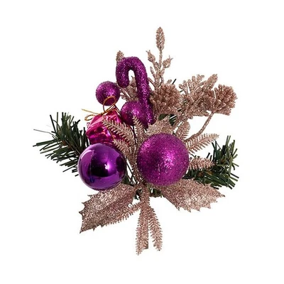 3 x Christmas Pick Pine Gift Box Bauble Pick Rose Gold Plum 20cm cake hampers - Image 1 of 3