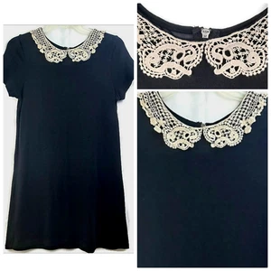 H&M Short BLACK DRESS LACE COLLAR Wednesday Adams Style Size US 6 EUR 36 - Picture 1 of 21