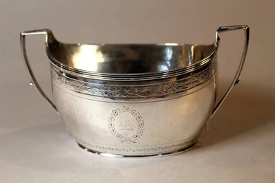American Federal Engraved Large Navette Shaped Coin Silver Sugar Basin c. 1815 - Image 1 of 4