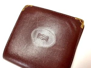 CARTIER VINTAGE MUST CC EMBOSS SQUARE LEATHER WALLET BIFOLD FRANCE BURGUNDY RED - Bild 1 von 21