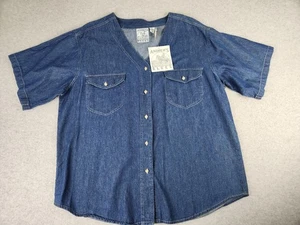 Vintage Andrews Blues Plus 22W Jeanshemd Knopf Y2K Western Cowgirl Jersey V-Ausschnitt - Bild 1 von 12