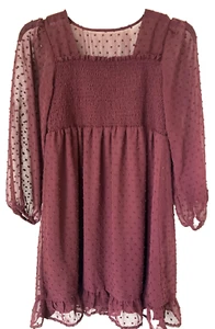 Poppies and Roses Girls Swiss Dot Burgundy Long sleeve  Dress SZ Med. 8-10 - Picture 1 of 14