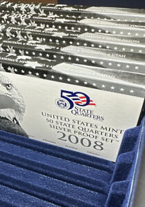 2004-2008 S US Mint 50 State Quarters Silver Proofs - Includes Mint Storage Box