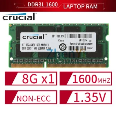 Crucial 8GB 4GB 2G 2Rx8 PC3L-12800S DDR3L 1600MHz 1.35V SO-DIMM Laptop Memory UK - Image 1 of 4