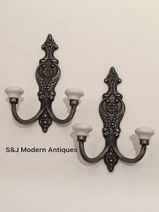 Victorian Iron Double Coat Hook Metal Retro Antique Black Vintage Shabby Chic - Picture 1 of 12