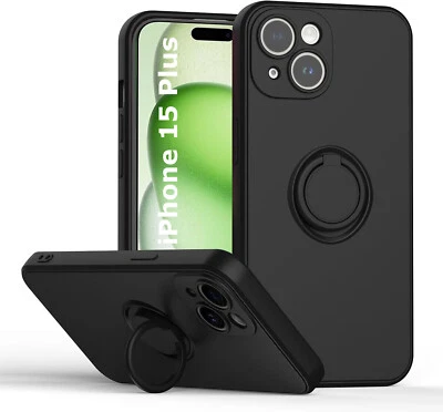 LITTLE BOUTIK Coque Silicone Pour iPhone 15 Plus Couleur Noir Avec Anneau Support Little Bouti