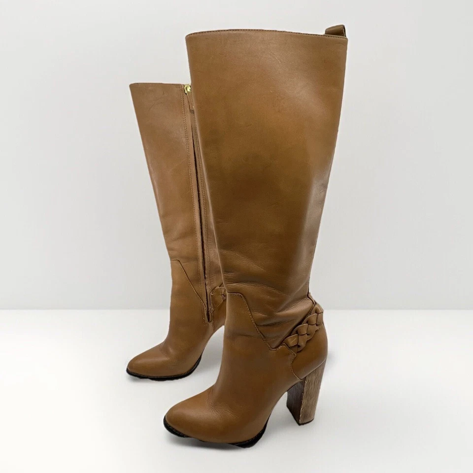 BOTAS ELIZABETH AND JAMES SONNY Caramelo Cuero Alto Tacón Madera Mujer 7 Trenzado Foto 1 de 4