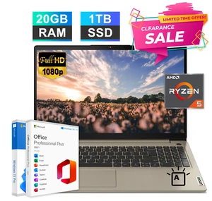 Lenovo IdeaPad Laptop 15.6" 6-Core Ryzen 5, 20GB RAM 1TB SSD Backlit Win 11 Pro - Picture 1 of 9