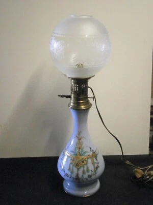 ANCIENNE LAMPE A PETROLE NAPOLEON PORCELAINE DECOR DE FLEURS FRENCH ANTIQUE - Photo 1/4
