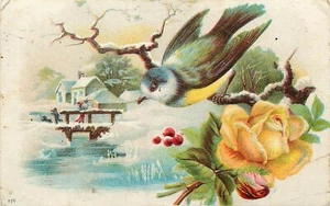AK Blaumeise Vogel Rose Winterbrücke 1908 - Bild 1 von 2