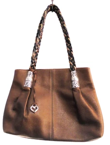 Brighton Bronze Pebbled Leather Braided Handle Shoulder Bag - Picture 1 of 9