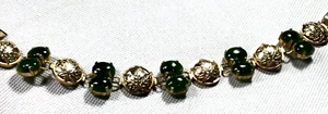 Fashion Bracelet Gold Tone Nephrite Jade Gemstone Cabochons & Maple Leaf Panel - Picture 1 of 4