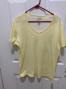Croft &Barrow The Classic Tee Yellow And White Striped - Picture 1 of 3