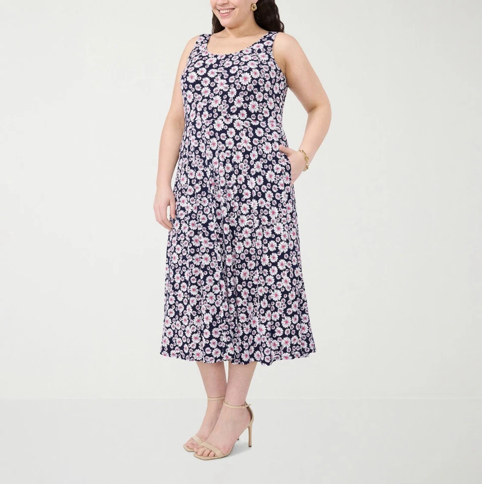 Msk Women's Blue Solid Sleeveless A-Line Dress Plus Size 2X