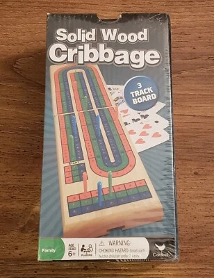 Solid Wood Cribbage Set Folding 3 Track Board with Playing Cards Cardinal New - Image 1 of 4