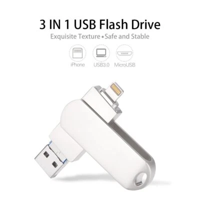 Lightning Pen Drive OTG Flash Drive per iPad Android 256GB 3 in 1 Memory Stick - Immagine 1 di 4