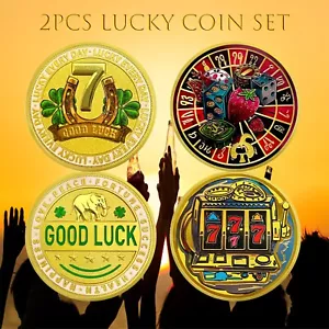 Juego de monedas de la suerte de 2 piezas herradura buena suerte y máquina tragamonedas con temas de casino monedas de póker - Imagen 1 de 18