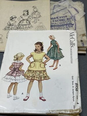 Vintage 1952 McCall’s 8956 Girls Ruffled Collared Dress & Jumper Apron Size 4 - Image 1 of 4