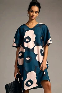 Vestido Marimekko Agnete Unikko Anthropologie Funda Amapolas Popline Talla 36 (S) NUEVO - Imagen 1 de 5