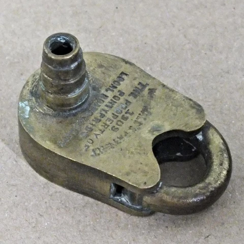 NO KEY Antique Padlock 1909 PONTYPRIDD WORMALD GAS Brass 2" Height - NO KEY P623 Cover