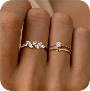 Gold Rings for Women Non Tarnish, Dainty Gold Ring Set 14K Gold Plated Stackable - Picture 1 of 7