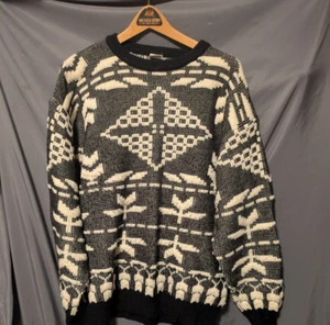 VTG Gitano Sweater Mens Size XL Black and White 80s 90s Grandpa Cosby Retro - Picture 1 of 5