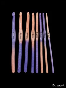 Crochet Needle Hook Set Of 8 Handmade Resin Christmas Gift Pink And Purple - Picture 1 of 23