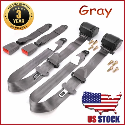 2Set Retractable 3 Point Safety Seat Belt Straps Car Vehicle Adjustable Belt Set - Image 1 of 4