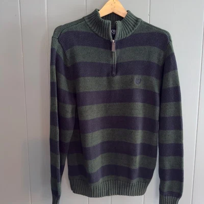 Rugby Rayas 1/4 Cremallera Suéter Cuello Simulado S Algodón Chaps Verde Azul Marino Frat Niño Preparación Foto 1 de 4