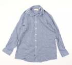 Michael Kors Mens Blue Check Cotton Button-Up Size 16 Collared Button