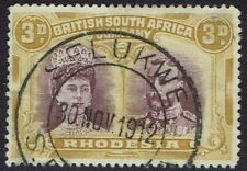 RHODESIA 1910 KGV DOUBLE HEAD 3D PURPLE AND YELLOW OCHRE PERF 15 USED