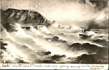 Postcard Tucks Rough Sea off The Harbour Sark Channel Islands antique c1910 #39