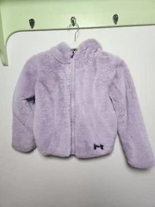 Under Armour Fuzzy Purple Faux Fur Zip Up Hoodie Jacket Logo YSM 8 Kids Coldgear - Picture 1 of 10