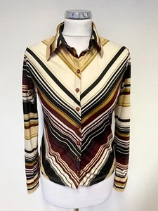 MEXX BROWN/BEIGE STRIPE COLLARED LONG SLEEVED FITTED SHIRT SIZE S - Picture 1 of 4