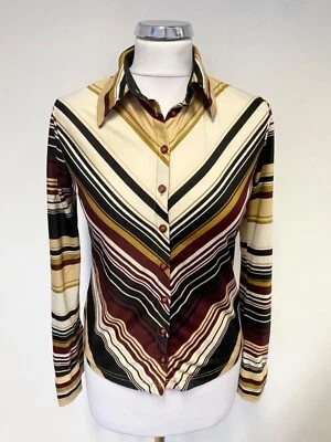 CAMISA AJUSTADA MANGA LARGA CUELLO RAYAS MARRÓN/BEIGE MEXX TALLA S Foto 1 de 4