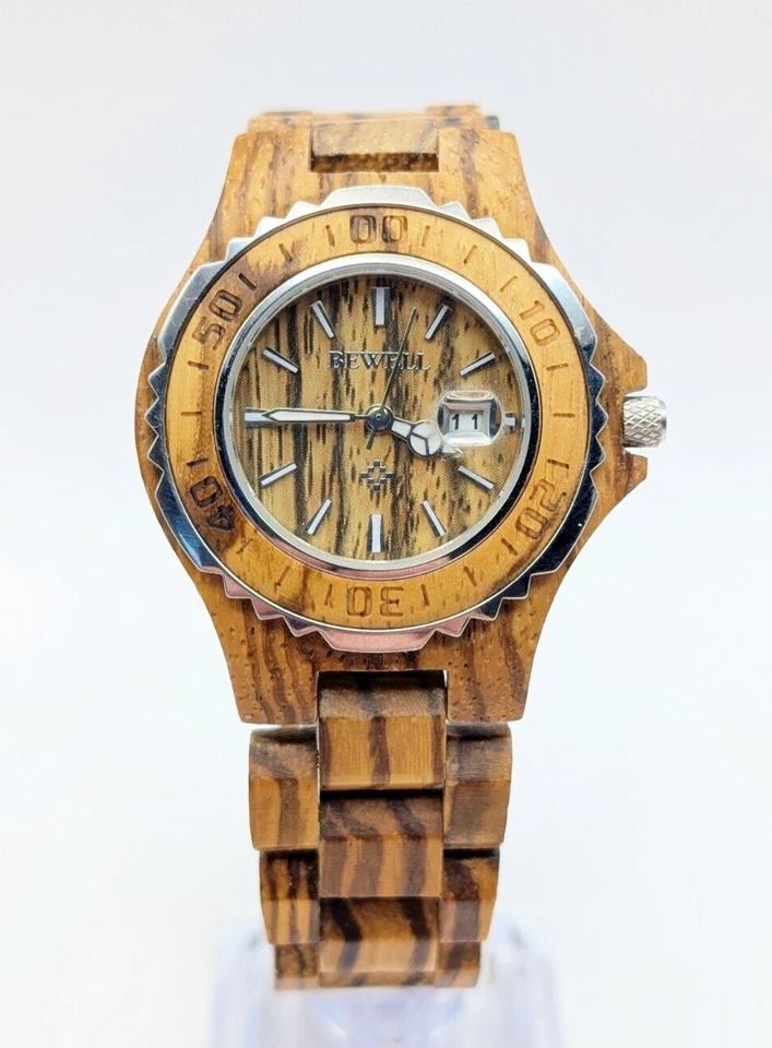 Único Reloj Pulsera Bewell Madera Hombre ZS 100BG Estuche Metal Cuarzo Regalo Foto 1 de 4