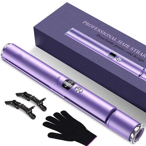 Hair Straightener and Curler 2 in 1 Flat Iron Adjustable 265℉-450℉ (Purple) - Picture 1 of 6